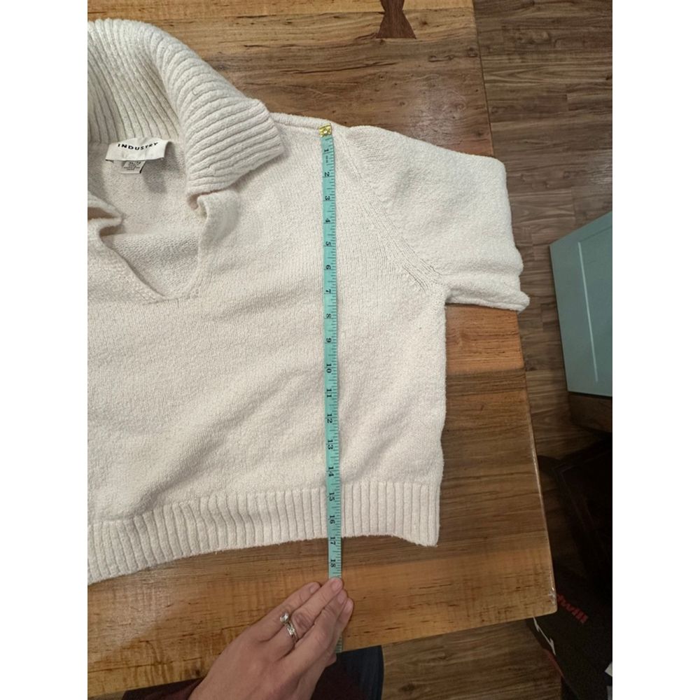 Industry Cream Bouclé Knit Polo Sweater White XL Cotton Blend - Picture 8 of 8